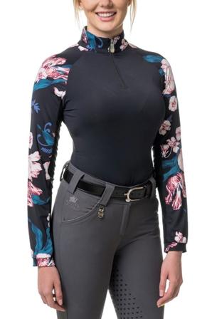 Teal and Black Floral Long Sleeve