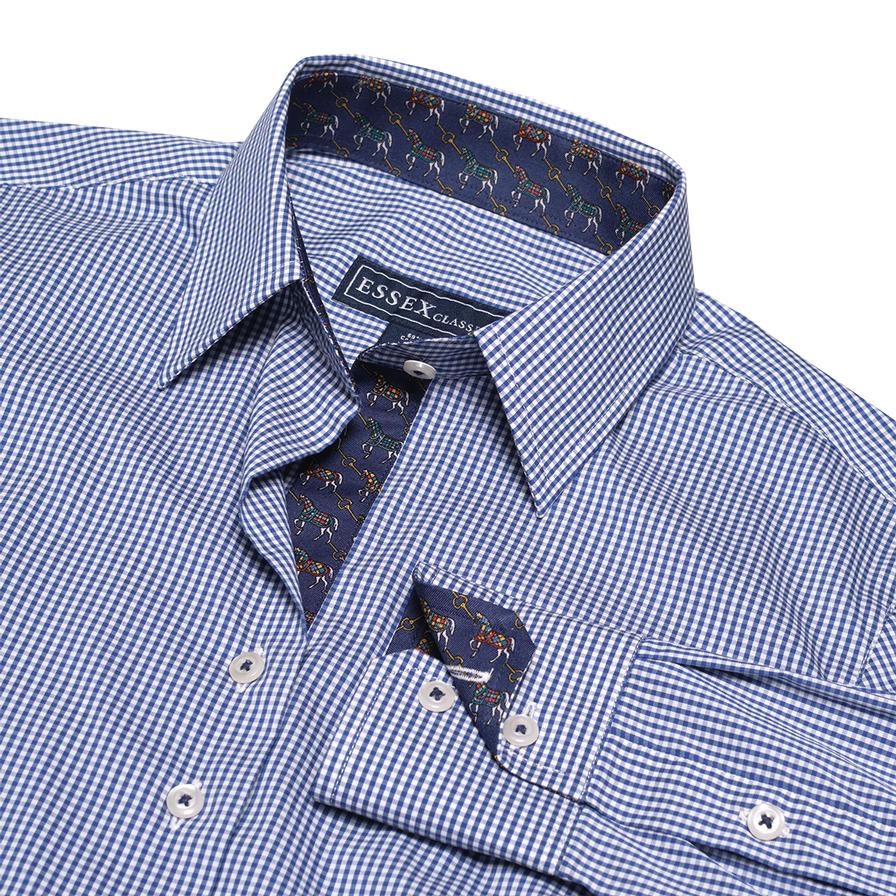 Dora Cheval Navy Gingham Check Tailored Shirt