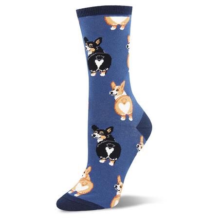 Adult Sock - Corgi Butts Blue