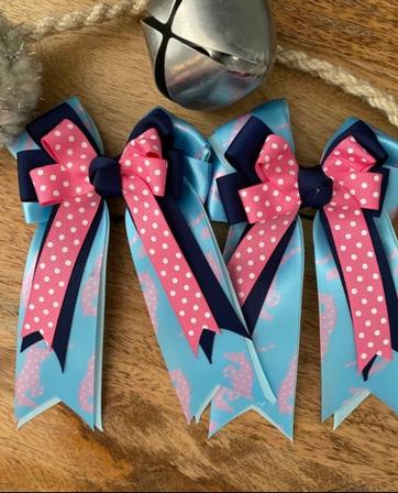 Blue & Pink Jumping Ponies Show Bow