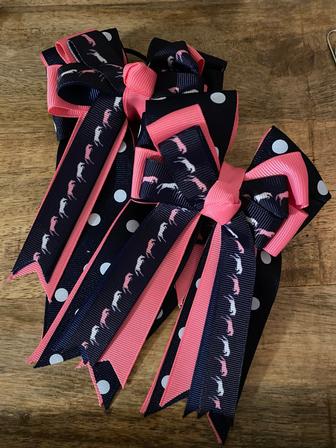 Navy & Pink Jumping Ponies Bows
