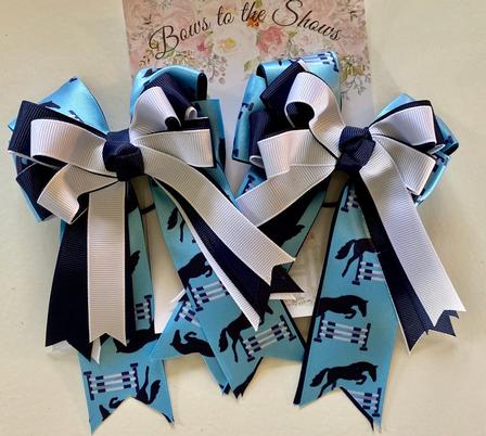 Light Blue & Navy Jumping Ponies Bows