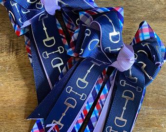 Navy Plaid & Red/Purple Snaffle Bows