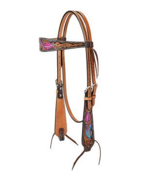 Turquoise Cross Twisted Feather Headstall