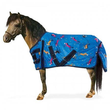 600D Pony Print Pony Turnout Blanket- 200g BLUE_PONY