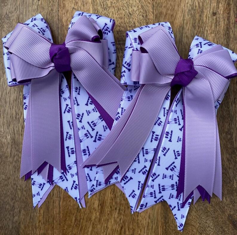 Horse Show Bows, Purple, Lavender, White Ribbon