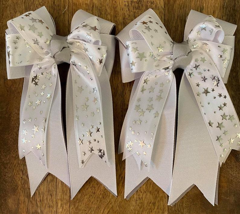 Horse Show Hair Bows, White And Grey With Metallic Stars