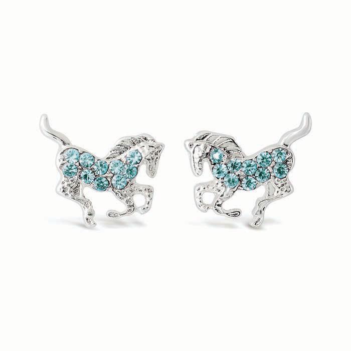 Galloping Horse Stud Earrings With Rhinestones