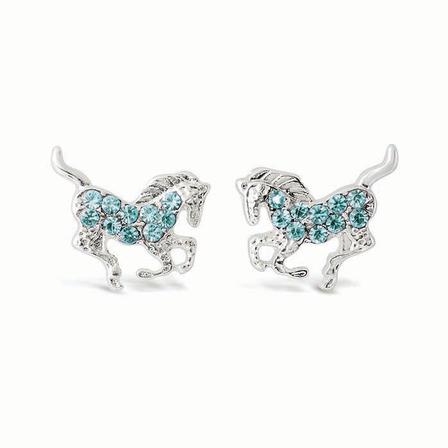 Galloping Horse Stud Earrings with Rhinestones