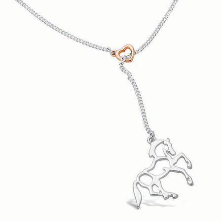 Rose Gold & Silver Heart & Horse Tassel Necklace