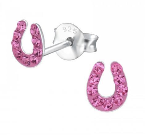 Sterling Silver Horseshoe Studs With Pink Crystals