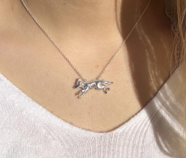 Sterling Silver Running Fox Necklace