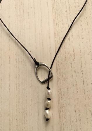 Sterling Silver Stirrup Freshwater Pearls Leather Lariat