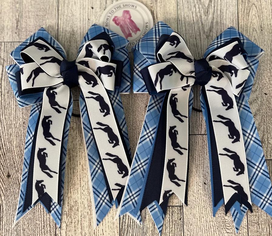 Blue Plaid With Hunter Jumpers Show Bows