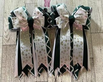 Hunter Green Ribbon with Silver Stars Show Bows