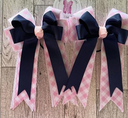 Pink Plaid with Navy Show Bows