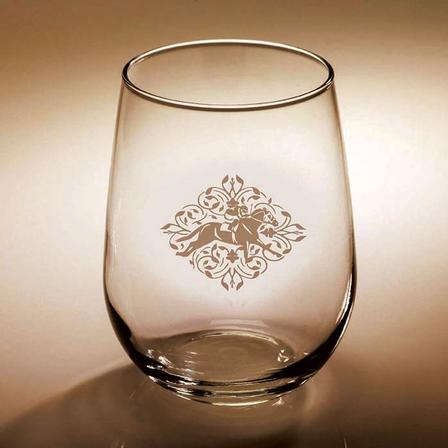 Racing Floral Etched Stemless Wine Glass 