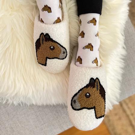 Horse Head Emoji Slippers with Socks