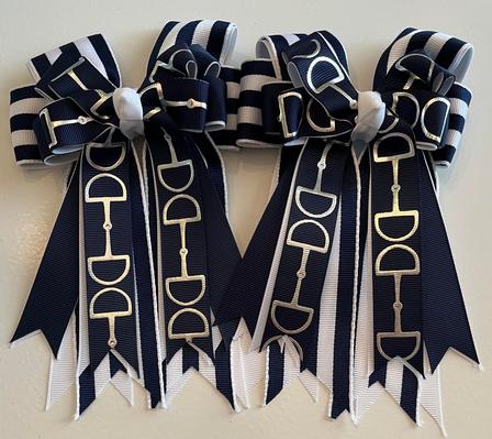 Navy Strips and Silver Bits Show Bows