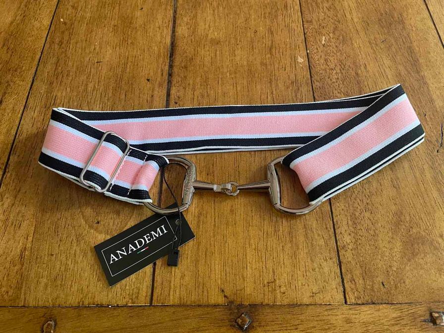  Striped Stretch Belt - Pink, Black, And White