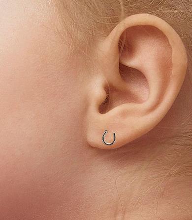 Lucky Horseshoe Stud Earrings - Kids - Stirling Silver