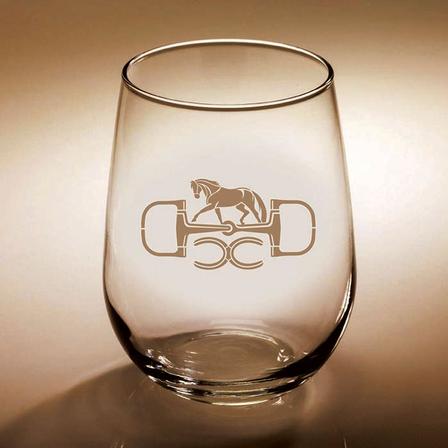 Snaffle Bit Etched Stemless Wine Glass