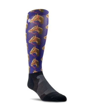 AriatTek Slim Printed Boot Sock NAVY_HORSES