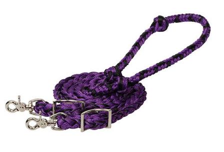 Braided Polyester Barrel Rein PURPLE/BLACK