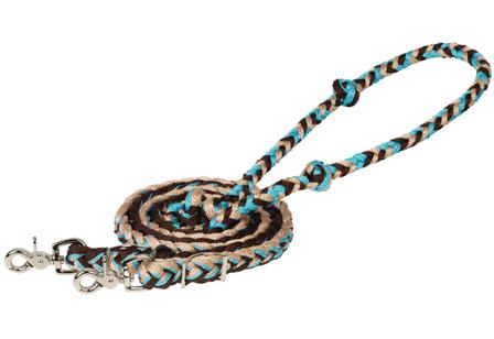 Braided Polyester Barrel Rein TURQ/BROWN/TAN