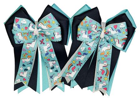 Blue Unicorns and Rainbows Show Bows