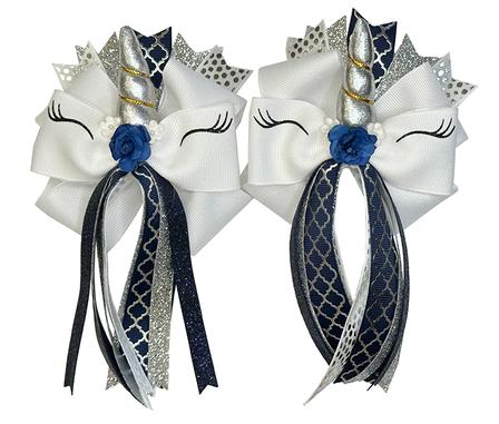 Navy and Silver Unicorn Show Bows