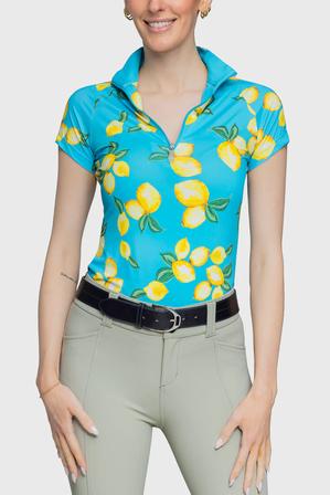 Azure Lemons Cap Sleeve 1/4 Zip Top