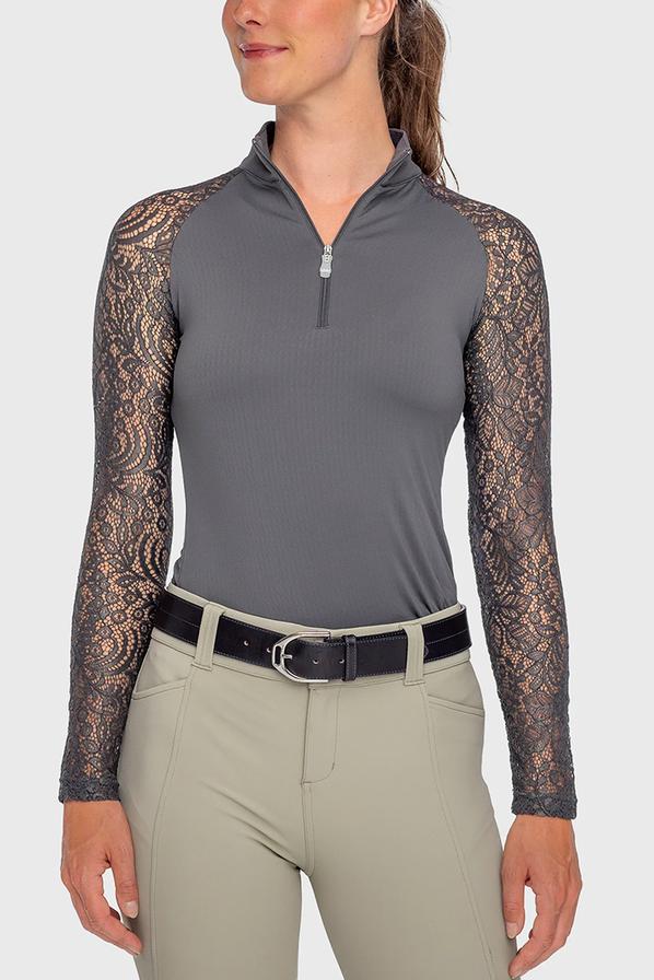Slate 1/4 Zip Floral Lace Sleeve Raglan