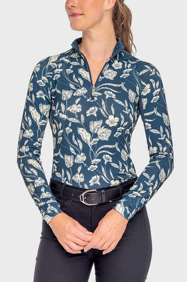 Sailor Blue French Tulip Long Sleeve 1/4 Zip Sun Shirt