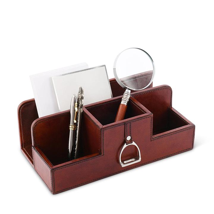 Genuine Leather Desktop Organizer With Stirrup