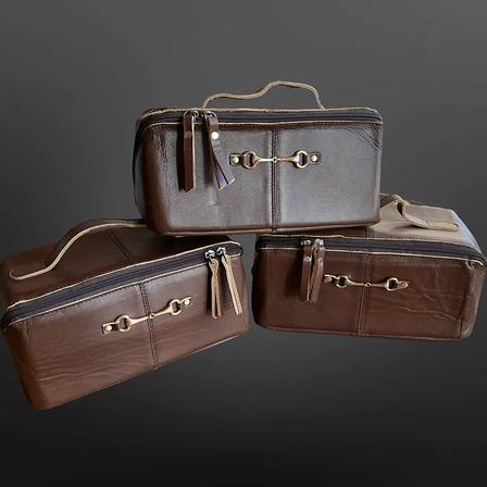 Leather Toiletry Bag with Bit SADDLE_BROWN