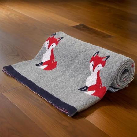 Equestrian Fox Cotton Baby Blanket GRAY
