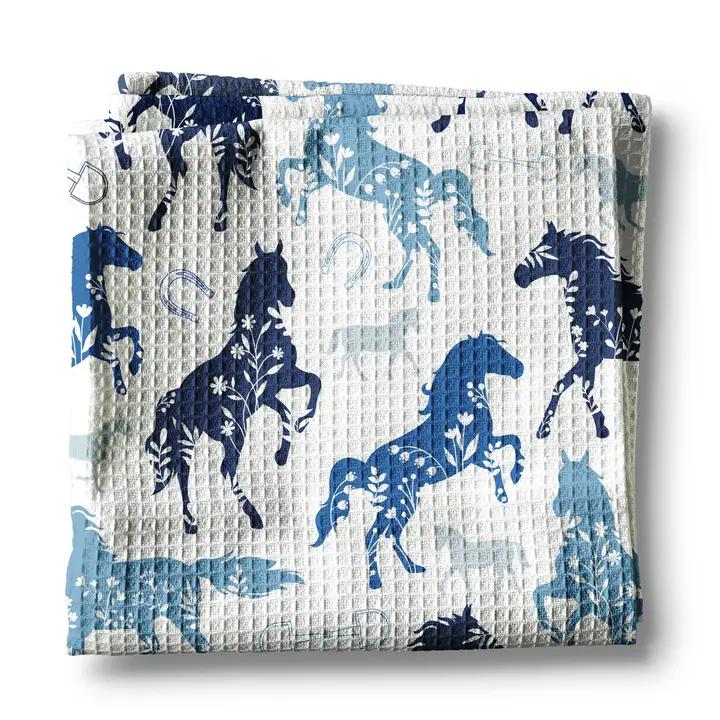 Waffle Kitchen Towel | Blue Horses