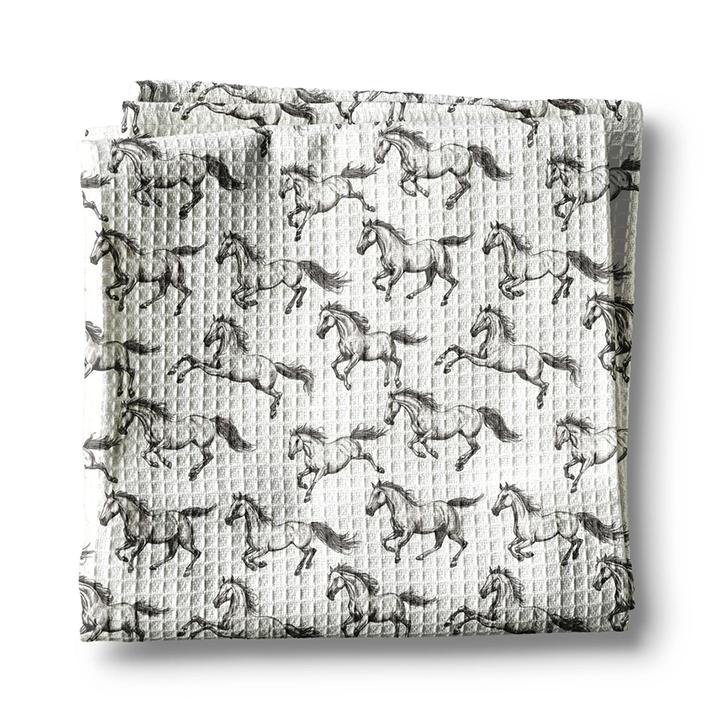 Waffle Kitchen Towel | Black And White Horses