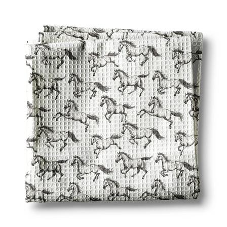 Waffle Kitchen Towel | Black and White Horses