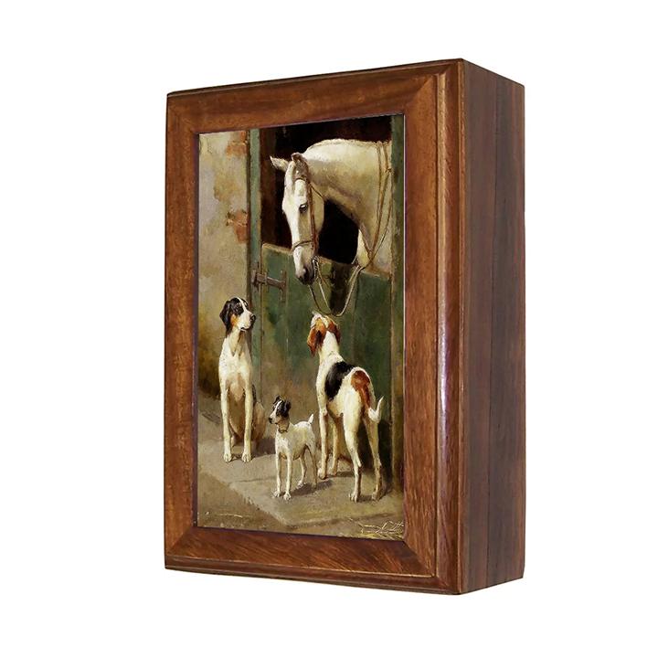 Wooden Trinket Box | Dogs & Horse At Stable