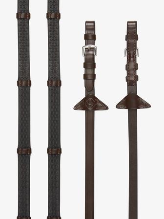 Soft Rubber Reins with Stoppers | Havana and Silver