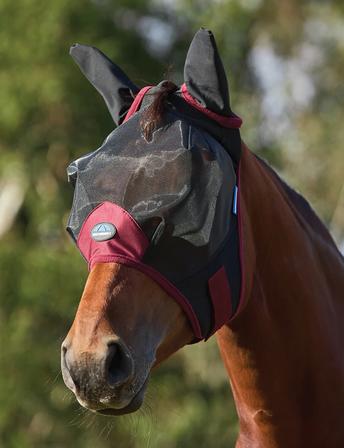 ComFiTec Fine Mesh Fly Mask with Ears BLACK/BURGUNDY