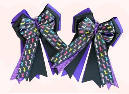 Purple & Black Horses Show Bows