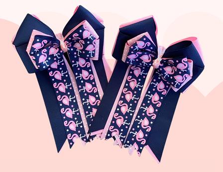 Navy & Pink Flamingo Show Bows