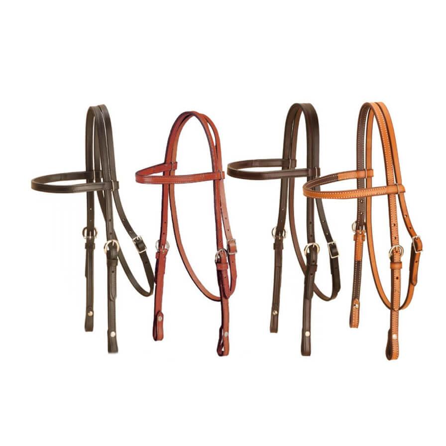 Brow Band Stitched Headstall With Sewn Cheek Buckles