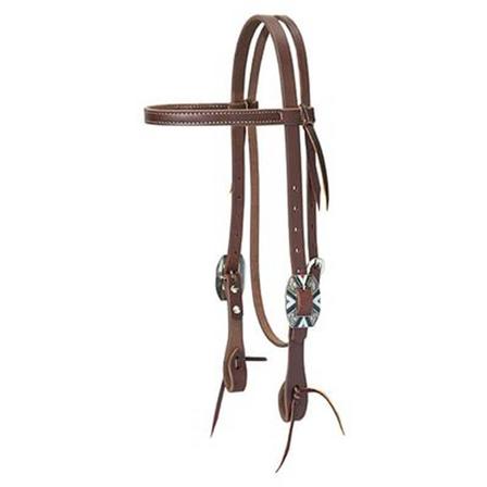 Working Cowboy Browband Headstall, Rope Edge Hardware - Oiled Canyon Rose