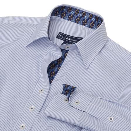 “Dora” Blue Fine Line Stripe Tailored Shirt
