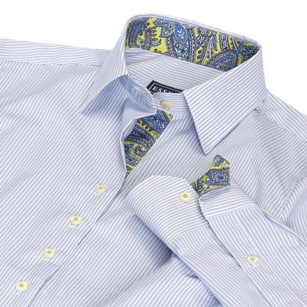 “Dora” Blue Fine Line Stripe Tailored Shirt