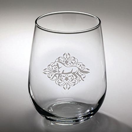 Gallop Floral Etched Stemless White Wine Glass
